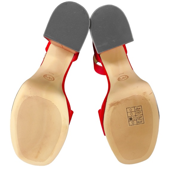 Michael Kors Women's Tara Platform Dress Heel Sandals Red Crimson Leather - Picture 9 of 11